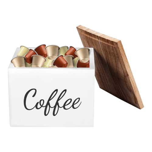 harupink Portacapsule in legno, capacità con coperchio sigillato, stabile contenitore per capsule di caffè, organizer per caffè (bianco)