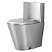 Dual Flush Stainless Steel Commercial Toilet, 304 High Efficiency One-Piece Elongated Toilet with Soft-Close Seat & Vigorous Siphon Flush, Wall Drainage
