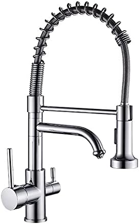 Kitchen Sink Faucet for Bar Farmhouse Commercial, Chrome Spring Pull Down Kitchen Dual Spouts 360 Swivel Handheld Shower Kitchen Mixer, Hot Cold 2 Outlet Spring Taps(Chrome)