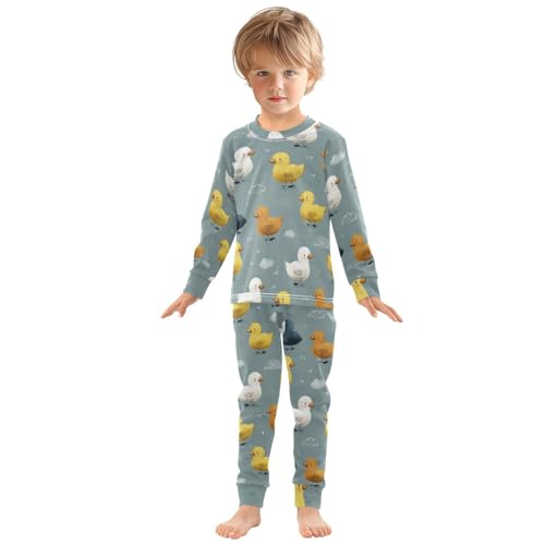 Pajama Sets Long Sleeve Cute Ducks Walking Pattern Soft Comfy Sleepwear 2 Piece PJS 3-8T2