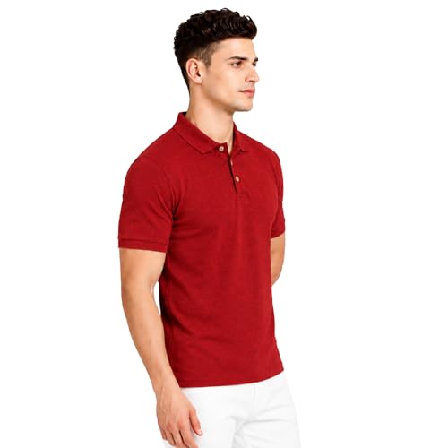 Image of Men's Plain Polo T-Shirt | Cotton Blend Regular Fit Casual Collar T-Shirt