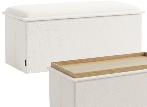 RIOGOM ®️ Puff Almacenaje Plegable con Mesa de Madera Reversible Tela Suave | Taburete Reposapies Sofa | Baúl de Almacenamiento para Cama, Dormitorio, salón, Comedor o Recibidor 38x76x38cm