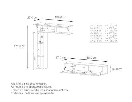 Vladon Wohnwand Taurito, Made in Germany, Weiß matt/Sandgrau Hochglanz - Moderne Anbauwand für Ihr Wohnzimmer (320 x 182 x 39 cm) – Bild 4