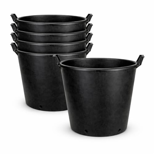 Muddy Hands Pack of 5-50 Litre Heavy Duty Plant Pots with Handles - Large Plastic Garden Planters for Vegetables Flowers Trees & Salad Growing - Outdoor Container Pots