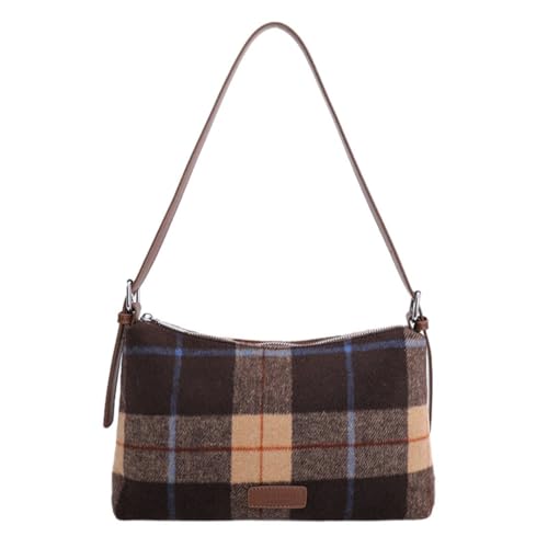 Harris Tweed Bolsa tiracolo feminina vintage xadrez bolsa de ombro outono inverno bolsa de couro bolsa bolsa de mão para viagem de trabalho, Café, Casual