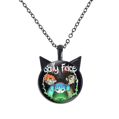  Sally Face Cosplay Collana per donne fan anime figure poster ciondolo in vetro catena lunga orecchie gatto collane, (Italiano)