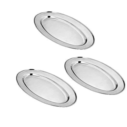 Kosma Set di 3 vassoi ovali in acciaio inox, 55 cm, piatto per carne, piatto da portata per pesce, piatto per carne arrosto, vassoio per asciugamani, cosmetici, gioielli, frutta, torte