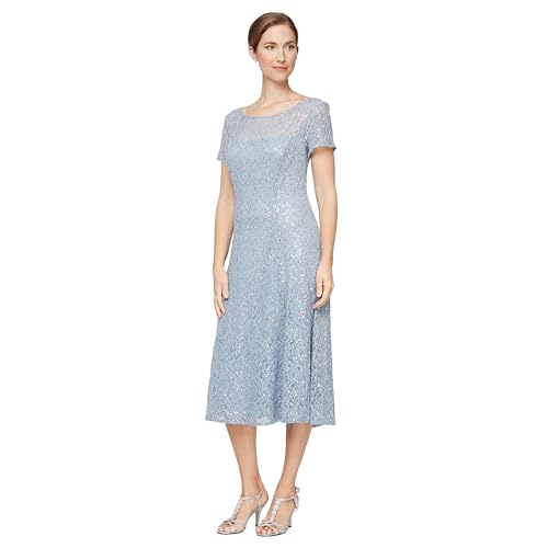 Image of S.L. Fashions Womens Stretch V-Neck Tea Length Dress