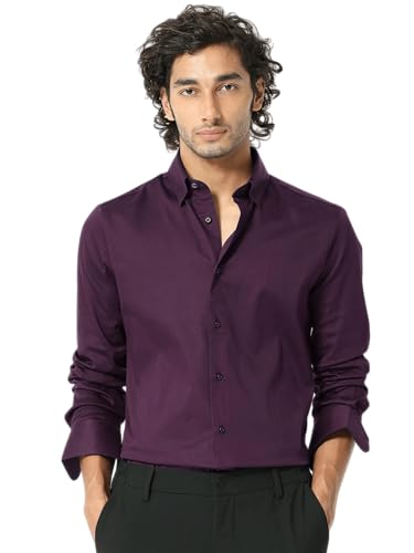 Image of IndoPrimo Men's Satin Shirt with Spread Collar Neck Line Solid Pattern Full Sleeves Regular Fit Western Style and Standard Length