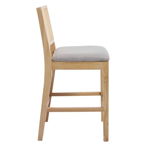 Image of Rattan Counter Height Bar Stools Set of 4, 25.6'' Modern Counter Stools with Cane Back, Mid Century Bar Chairs for Kitchen Counter /Home Bar /Restaurant, Grey