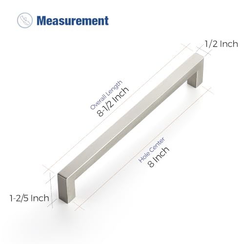Image of Ravinte 5 Pack Kitchen Brushed Nickel Cabinet Handles 8 Inch Hole Center Stainless Steel Square Cabinet Pulls for Dresser Drawer Cupboard Handles with Screwdriver