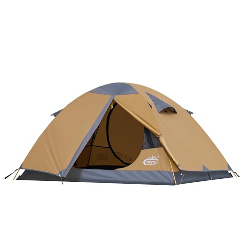 2 Person Backpacking Tent, Waterproof Windproof Two Person Tent, Lightweight Easy Setup 2 Man Tent for Camping, Hiking, Biking, Cycling, Motorbiking, Mountaineering - Khaki