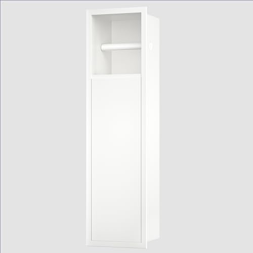 Bernkot Unterputz-Schrankmodul Edelstahl für die Klobürstengarnitur, Badezimmerschrank mit Toilettenpapierhalter,Mit Schiebetür, 63x15x15 cm, Weiß