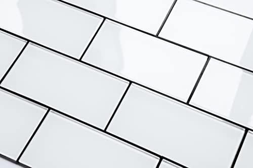 Azulejos de vidrio para salpicaduras de cocina autoadhesivos de metro blancos 3x6 pulgadas 4