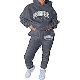 Generico Conjunto deportivo para mujer, de invierno, informal, para mujer, elegante, para correr, caminar, sudadera cómoda, con estampado, chándal para tiempo libre, color liso, sudadera y pantalones,