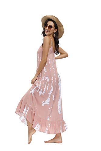 Image of BUENOS NINOS Women's V Neck Floral Maxi Dress Boho Printed Adjustable Spaghetti Strap Ethnic Beach Long Dress with Pockets