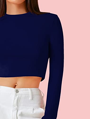 Image of Dream Beauty Fashion Women's Casual Round Neck Long Sleeves Stylish Crop Top - 17 inch Inches (Tee-Tally 02)