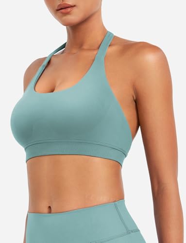 Image of YEOREO CoreFlex Women Halter Sports Bra Workout Seamless Padded Basic Bra Open Back Yoga Gym Crop Top