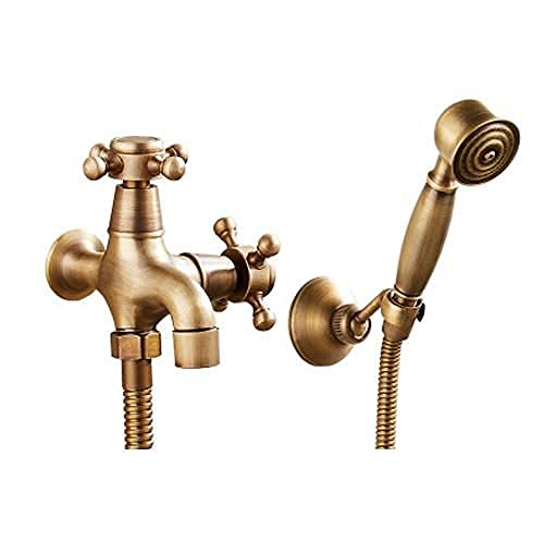 Grifo bidet de latón antiguo con pulverizador para limpieza vintage de baño elegante