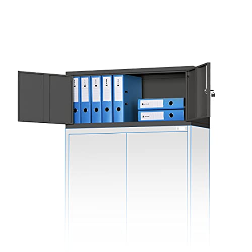 Jan Nowak Aktenschrankaufsatz C01L Aufsatz für Aktenschrank Büroschrank Metall Pulverbeschichtung Flügeltüren 38 x 90 x 40 cm (Anthrazit)