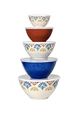 Abode Homewares Rio Medallion Stackable Melamine Mixing Bowls With Airtight Lids, Durable Indoor/Outdoor Kitchenware, Shatter-Resistant, Dishwasher Safe For Mixing & Serving, Assorted Colors, Set Of 5