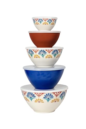 Set de 5 Tazones de Melamina con Tapa Hermética Multicolor miniatura 1