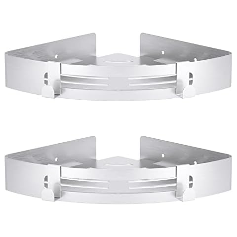 Bathroom Corner Shelves Shower Cart Corner with Hooks Without Drilling Alunimun Bathroom Shelf Kitchen Storage Organizer (Silver) Cover