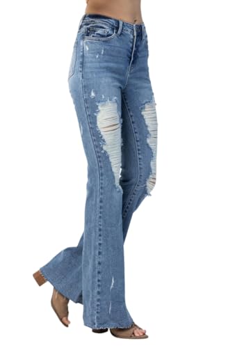 Judy Blue High Rise Heavy Distressed Flares