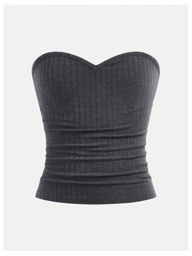 Floerns Girl's Casual Strapless Tube Tops Sweetheart Neck Slim Fit Ribbed Bandeau2