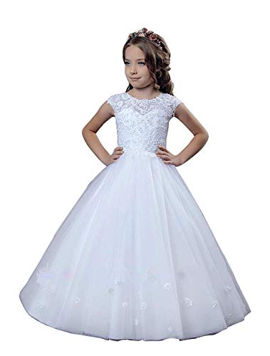 GZCYL First Holy Communion Dress Lace Baptism Dresses for Girls 7-16 Junior Bridesmaid Wedding White