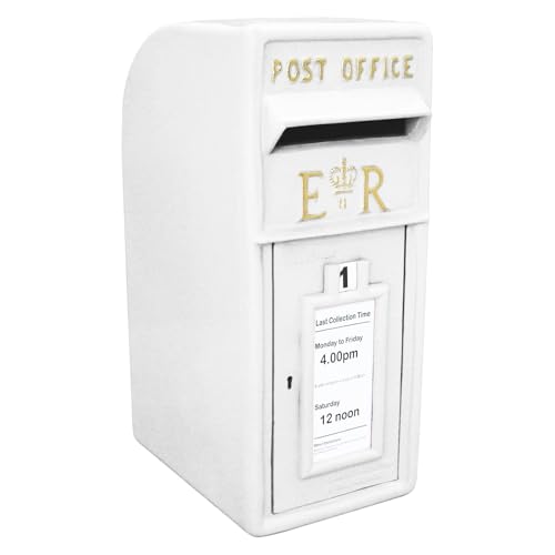 Boîte aux Lettres Murale Décorative en Fonte Blanc pour Fêtes Évènements Mariage Réplique Authentique Verrouillable Style Classique Vintage Anglais Carte...