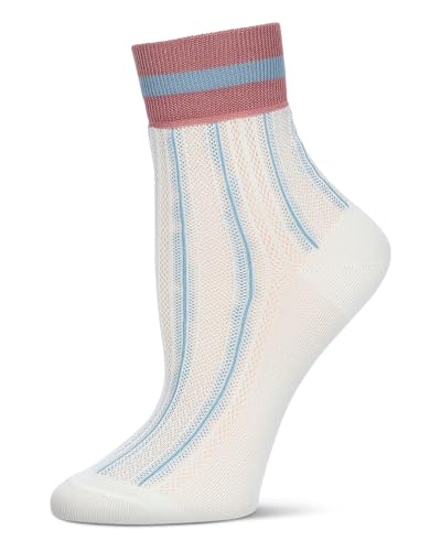 MeMoi Women's Sheer Openwork Retro Stripe Anklet Socks