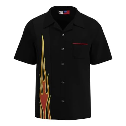 BeRetro Men’s Flame Button Down Short Sleeve Bowling Shirt, 3XL Cover