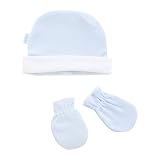 Cambrass 23138 - Set de gorro y manoplas para bebé, de 0 a 1 meses, color celeste