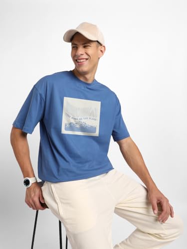 Image of Nobero Men's Oversized Graphic T-Shirt for Men | Soft Cotton | Drop Shoulder Relaxed Fit | Printed Casual Tshirt for Men