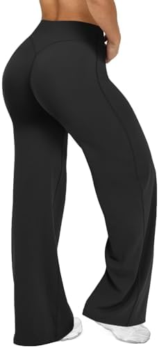 JGS1996 Wide Leg Yoga Pants Bottoms Straight Leg Leggings for Women High Waist Stretch Booty Casual Gym Workout Sweatpants Black