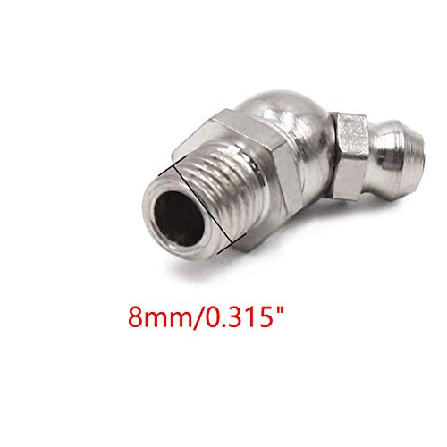 Image of COMOK 20Pcs Hydraulic Grease Fitting SAE Standard, 45-Degree Angled Zerk Set, Silver Tone (M8)