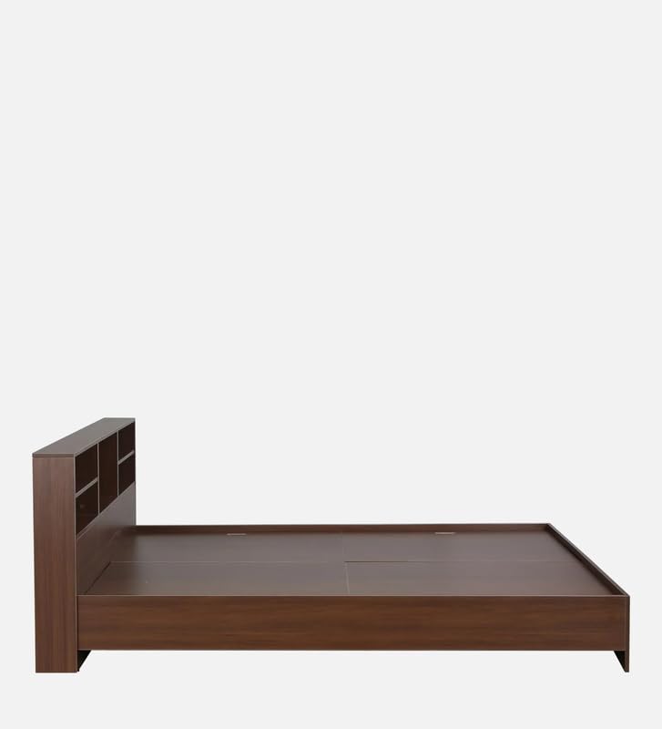 Image of Mintwud Pepperfry Engineered Wood Seto King Size Bed Without Storage and Open Shelves | Wooden Double Bed Cot Palang Furniture for Living Room Bedroom and Hotels (Planked Walnut Finish)