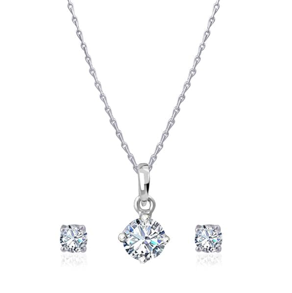 Jewellery for Less One Gram Gold Plated Solitaire cz american cubic Zircon pendant locket Stylish Delicate Pendant with Chain for Women & Girls.