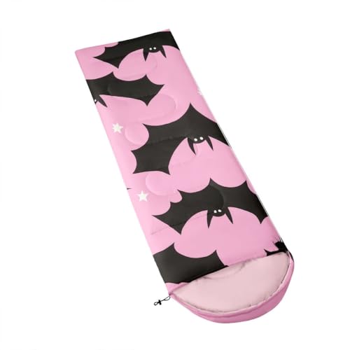 Feelyou bolsa de dormir para niños rosa y negro con diseño de Halloween para niñas y niños, 3 estaciones, resistente al agua, portátil y compacto miniatura 3