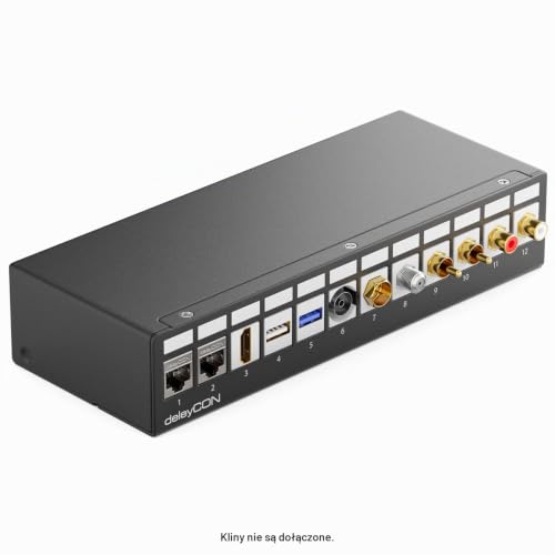 deleyCON 12-portowa Obudowa Patch Panelu 1U dla Modułów Keystone 14,9mm x 17mm z np. Złączem Koncentrycznym RJ45 BNC F-connector Złącze Antenowe RJ-11 Cinch Jack USB Toslink PS2 HDMI – Czarny