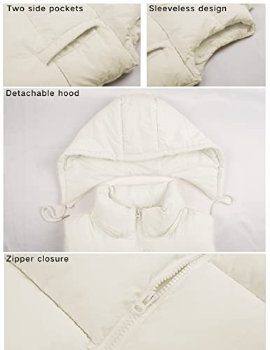 Tanming Black Puffer Vest Women Zip Up Lightweight Sleeveless Winter Outerwear Vests With Hood (-Beige-M) #TOP1