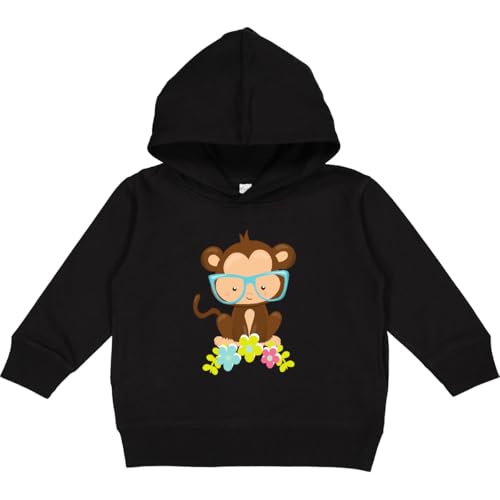 inktastic Hipster Monkey, Monkey with Glasses, Flowers Toddler Hoodie 5-6 Black 35a72