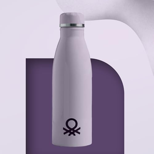 Image of United Colors of Benetton 750 ml Stainless Steel Water Bottle, Single Wall, Lightweight, Durable, Leak-Proof Cap, BPA-Free, Rust Resistant, Easy to Clean, Travel /Gym /Office /School Use (Lavendar)