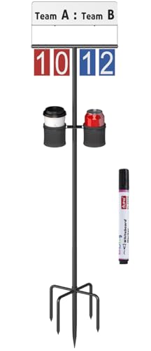Lotspasie Flip Scoreboard Stand with Drink Holder Score Keeper with Whiteboard for Yard Games Score Board Corn Hole with 5 Spikes Base for Tennis Basketball Pickleball Cornhole Accessories Black