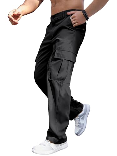 Comdecevis Mens Cargo Sweatpants with Multi Pockets Tactical Pants for Men Loose Fit Cargo Work Pants Black L