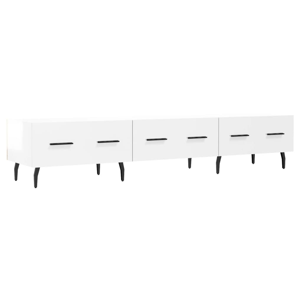 TV-Schrank Hochglanz-Weiß 150x36x30 cm, Robuster Holzwerkstoff, Modernes Media Center mit 3 Schubladen, Eisenbeine, für Wohnzimmer, Schlafzimmer