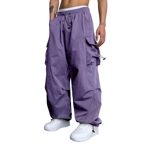 Men's Baggy Cargo Pants Loose Fit Casual Drawstring Waist Parachute Pants Harem Joggers Hip Hop Street Trousers with Pockets3