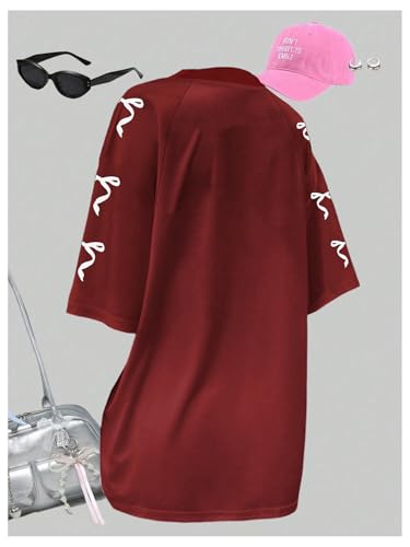 Image of RoseSeek Girl's Jersey Y2K Oversized Graphic Number Print Tops V Neck Short Sleeve T Shirt Hip Pop Tee Streetwear