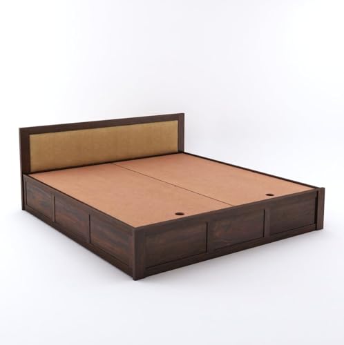Image of Sheesham Wood Queen Size Bed with Box Storage for Bedroom Living Room Home Hotel Bed with Headboard Pannel | Wooden Double Bed Cot Palang Furniture (Walnut Finish) - 1 Year Warranty